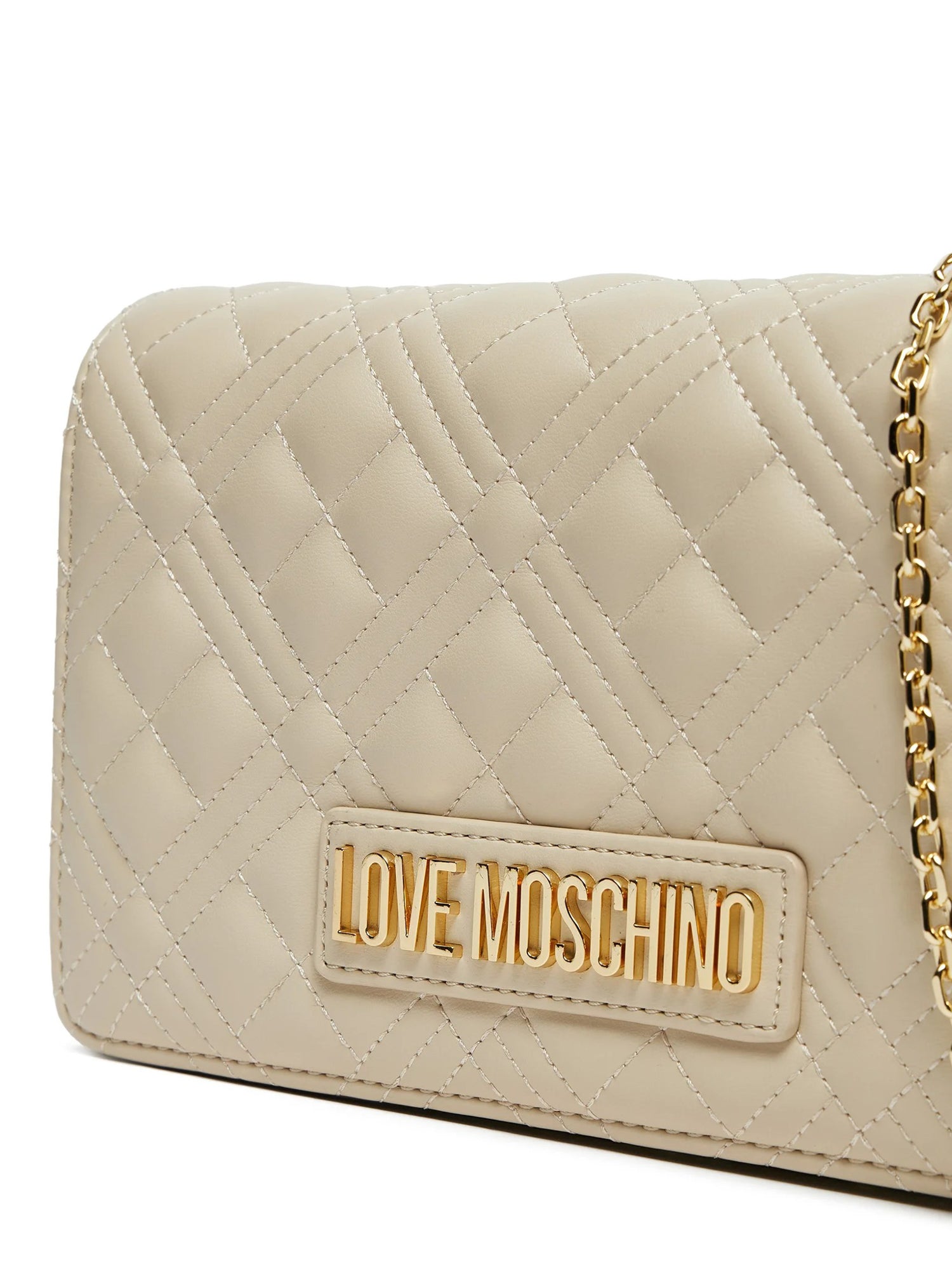 Clutch Donna Love Moschino Shiny Quilted Nera con Tracolla a Catena