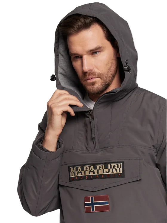 Napapijri Giubbotto Uomo Grigio Rainforest con Cappuccio