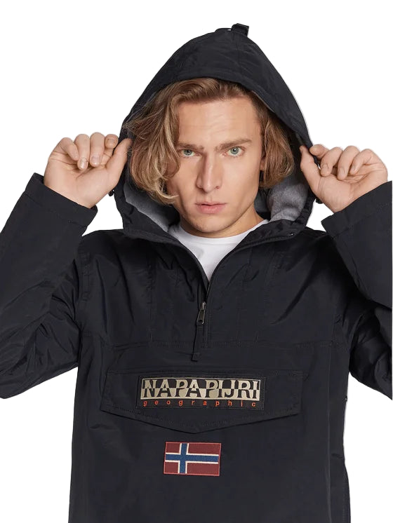 Napapijri Giubbotto Uomo Nero Rainforest con Cappuccio