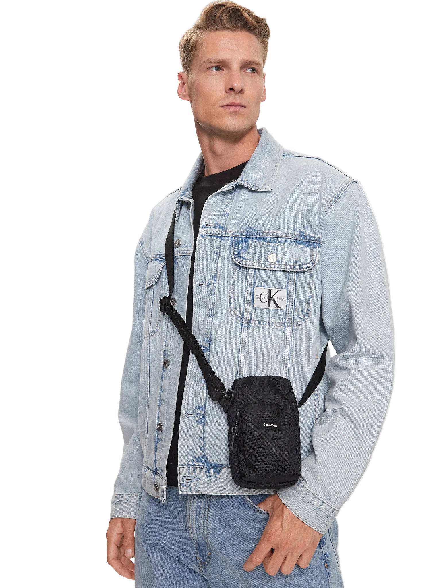 CALVIN KLEIN Borsello Uomo Nero con Tracolla Regolabile e Logo - vista 2