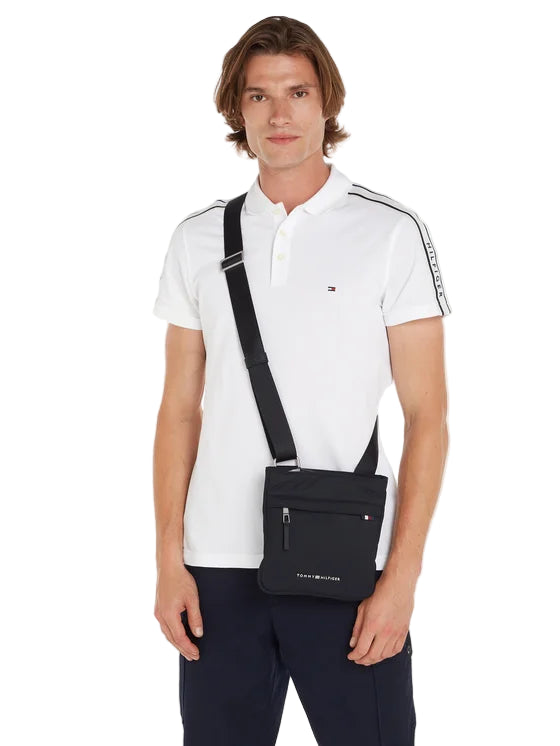TOMMY HILFIGER Borsello Uomo Nero con Tracolla Regolabile e Logo