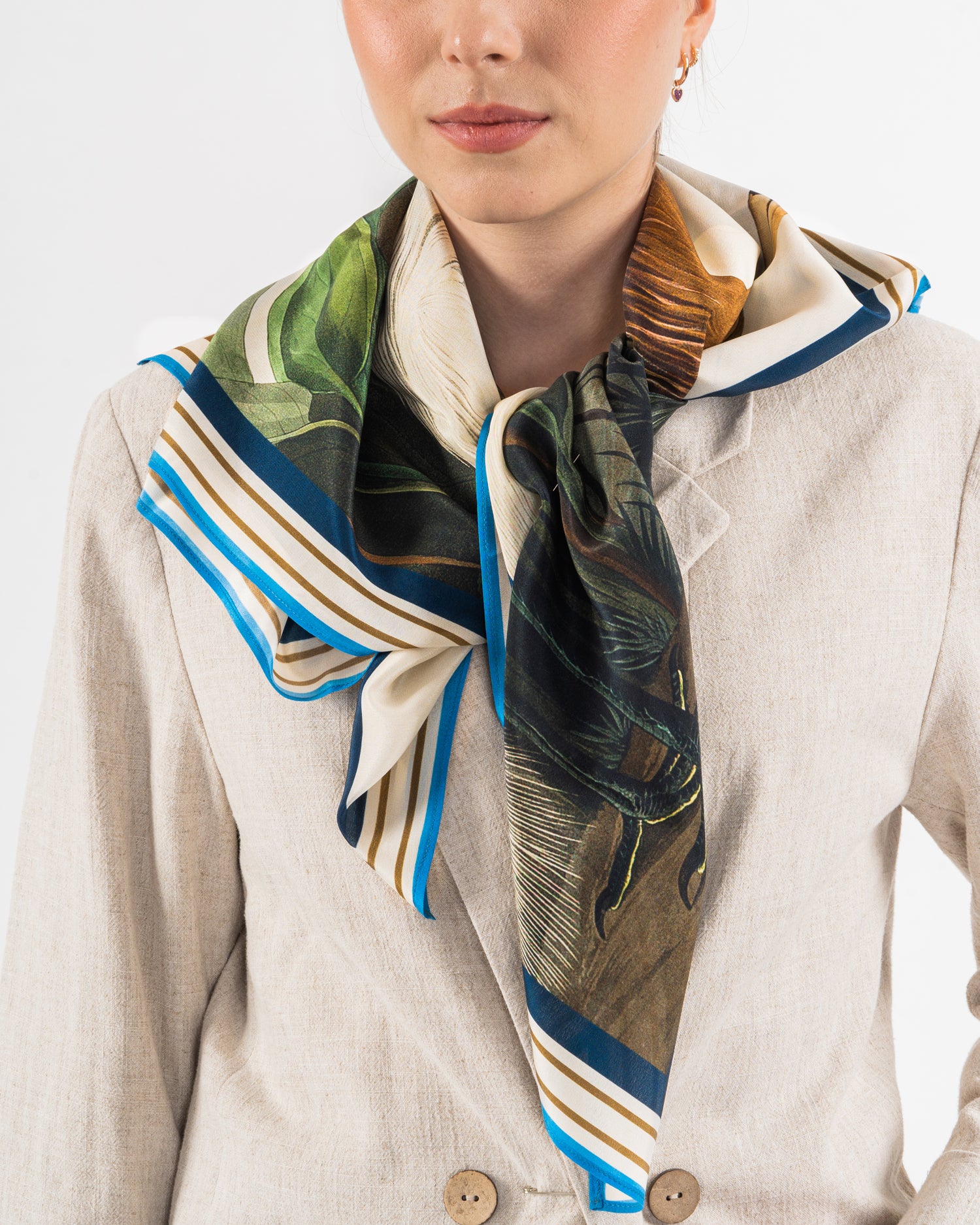 Foulard Donna, 100% Seta, Made in Italy, Quadrato 90x90, Stile Aironi Parubi Accessori - foto prodotto