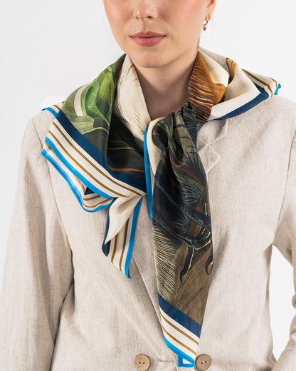 Foulard Donna, 100% Seta, Made in Italy, Quadrato 90x90, Stile Aironi Parubi Accessori - foto prodotto
