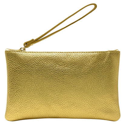 Pochette Donna a Mano, In Vera Pelle Laminata, Made in Italy, Modello Aura Parubi Oro - vista 7