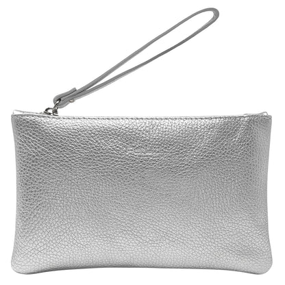 Pochette Donna a Mano, In Vera Pelle Laminata, Made in Italy, Modello Aura Parubi Argento - foto prodotto