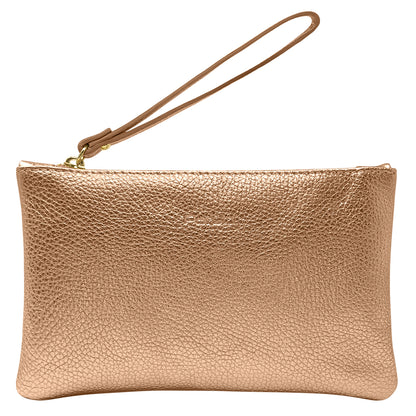 Pochette Donna a Mano, In Vera Pelle Laminata, Made in Italy, Modello Aura Parubi Oro Rosa - vista 13
