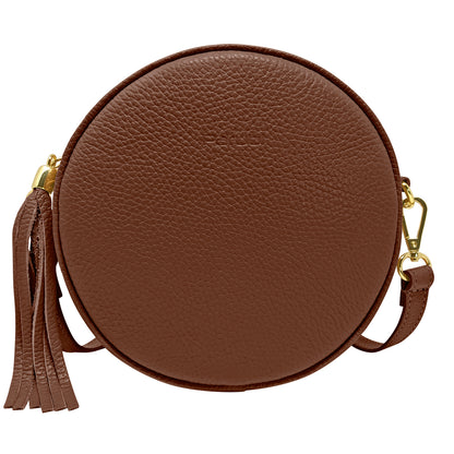 Borsa Donna a Tracolla Rotonda, In Vera Pelle, Made in Italy, Modello Dora Parubi Borse Marrone - vista 76