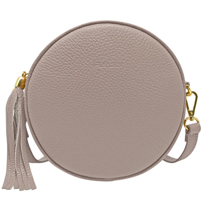 Borsa Donna a Tracolla Rotonda, In Vera Pelle, Made in Italy, Modello Dora Parubi Borse Tortora - vista 96