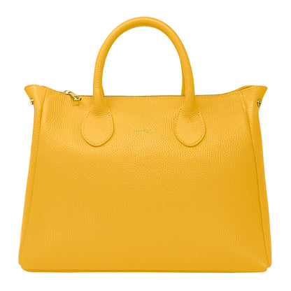 Borsa Donna a Mano con Tracolla, In Vera Pelle Morbida, Made in Italy, Modello Ada Parubi Borse Giallo Canarino - vista 67