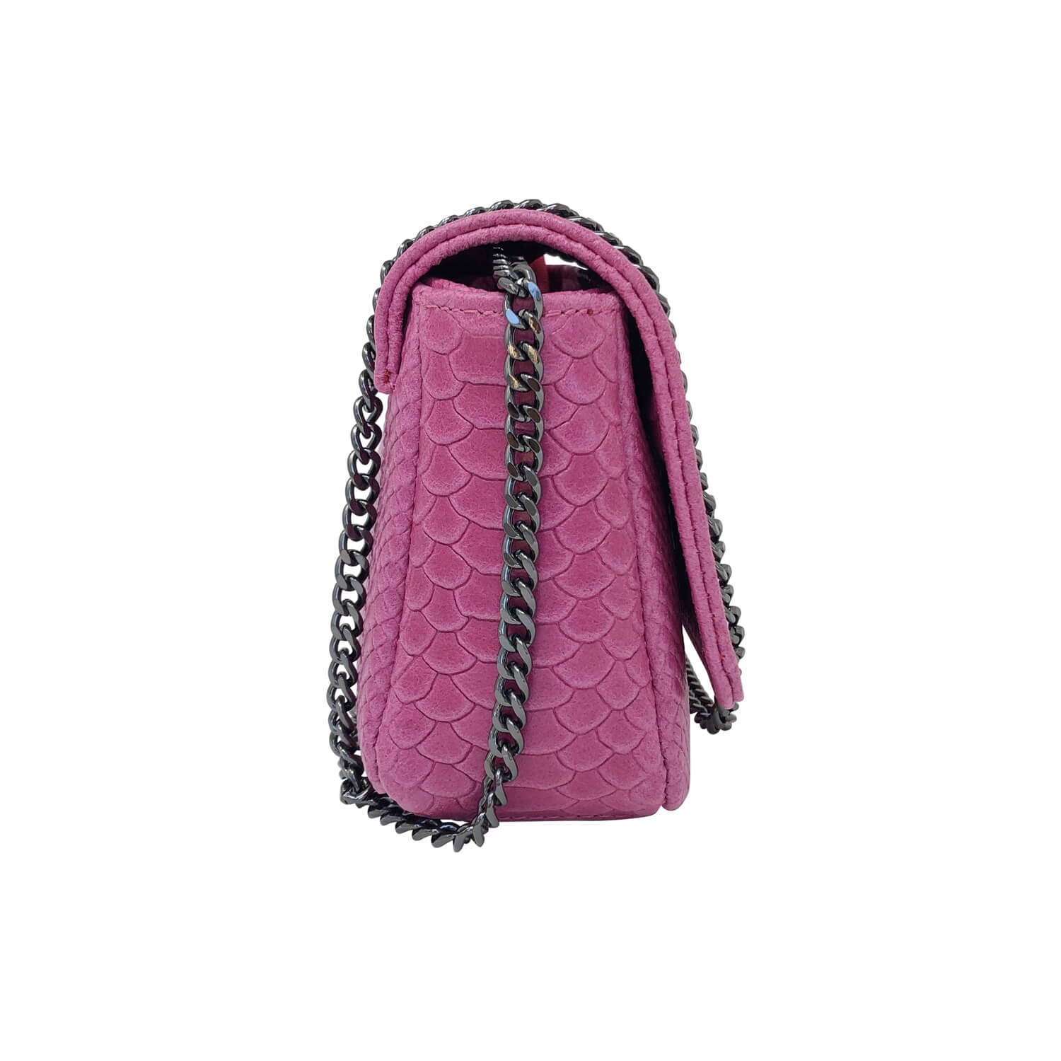 Borsa Donna a Tracolla, In Vera Pelle Pitonata, Made in Italy, Fucsia