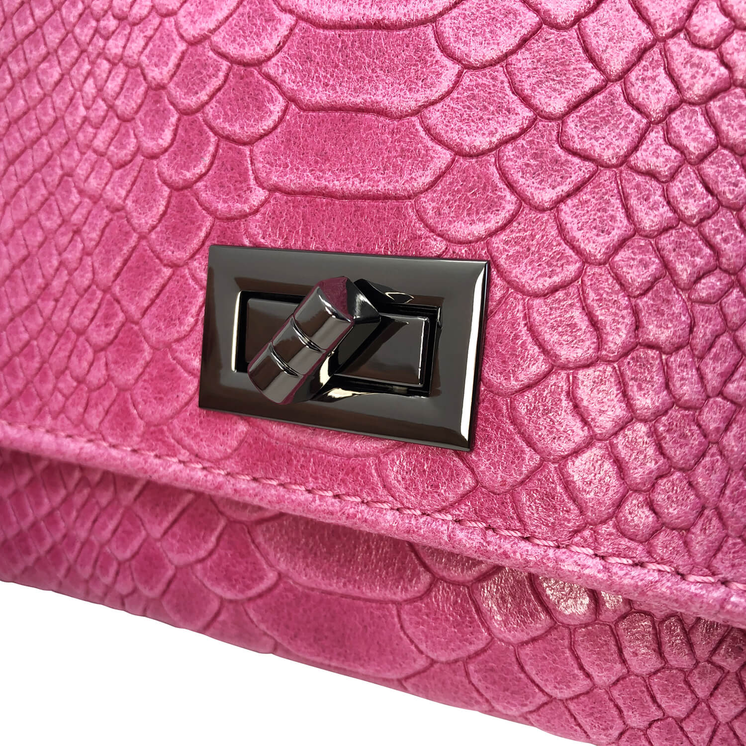 Borsa Donna a Tracolla, In Vera Pelle Pitonata, Made in Italy, Fucsia