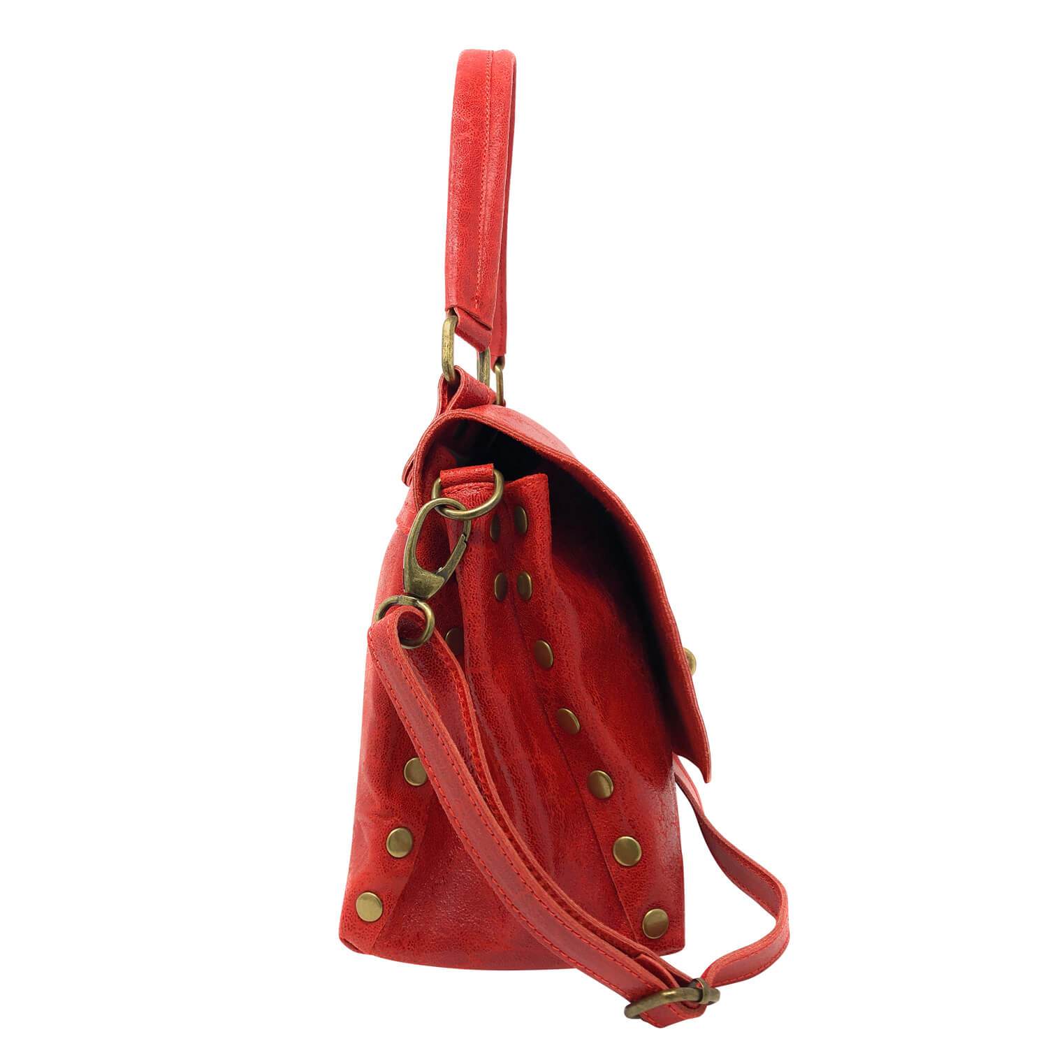 Borsa Donna a Mano con Tracolla, In Vera Pelle, Made in Italy, Rosso