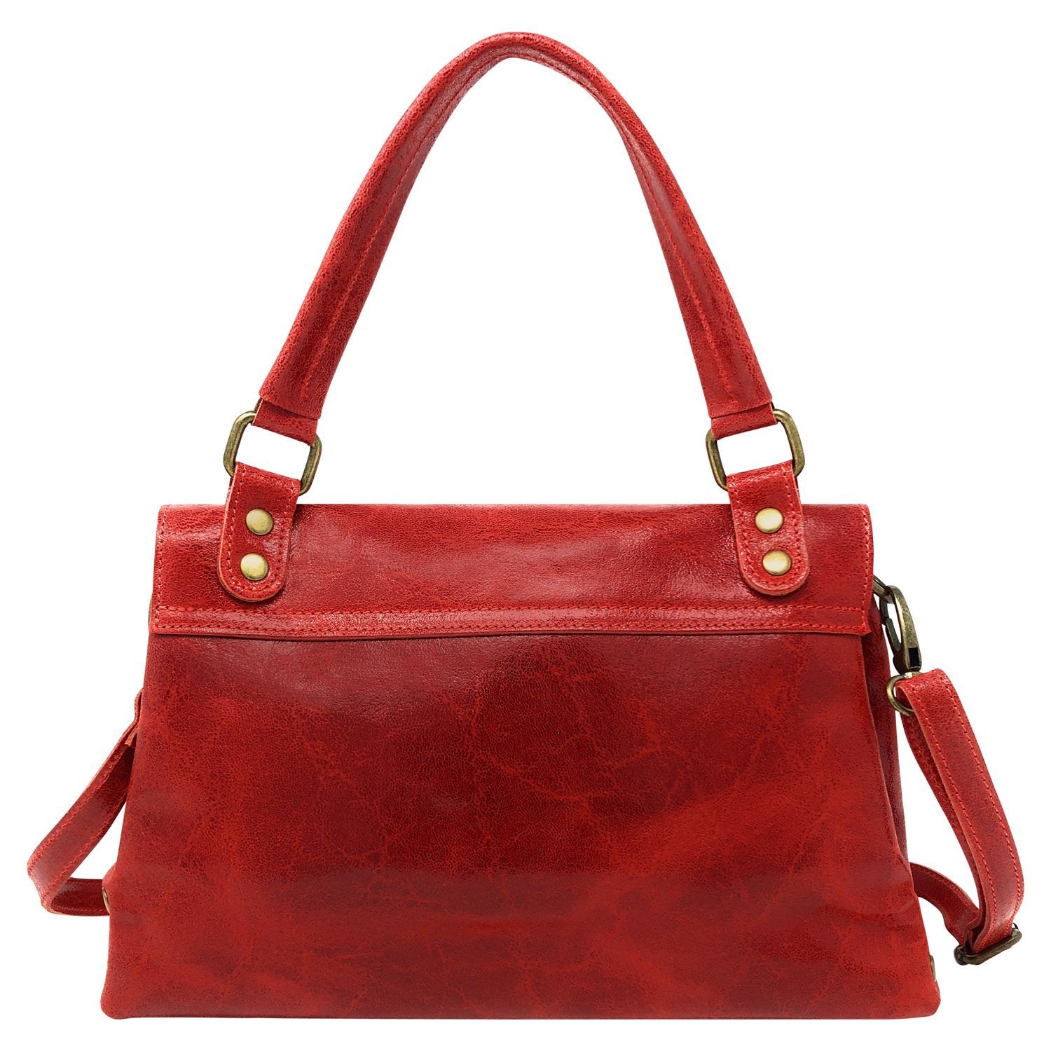 Borsa Donna a Mano con Tracolla, In Vera Pelle, Made in Italy, Rosso