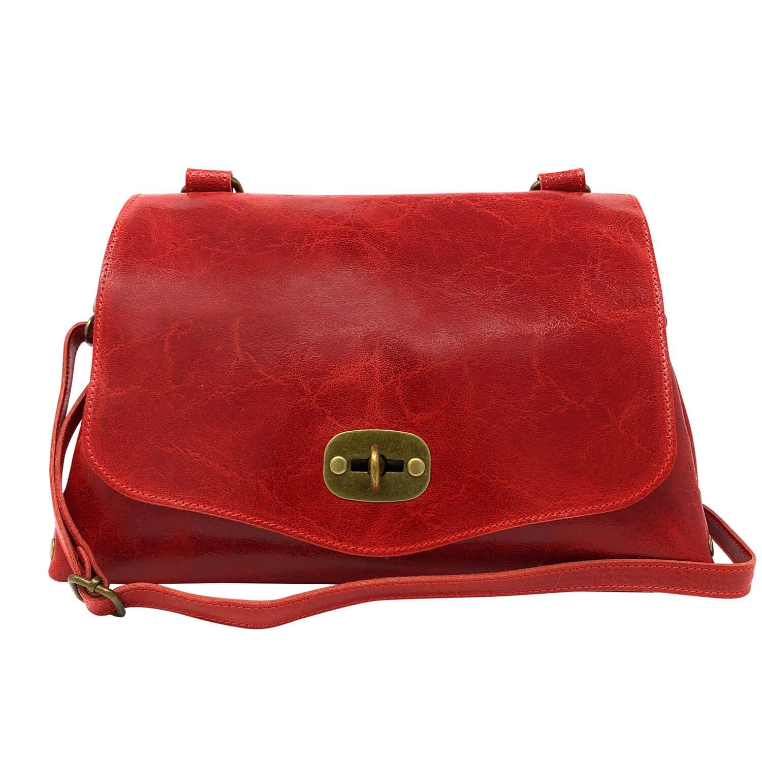 Borsa Donna a Mano con Tracolla, In Vera Pelle, Made in Italy, Rosso